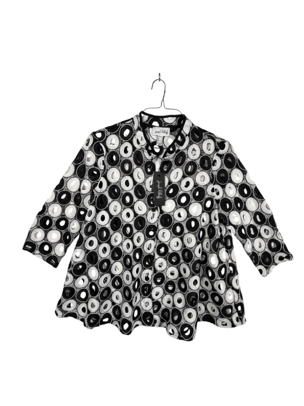 Joseph Ribkoff Cover Up Black White Geometric Circle Eyelet Relaxed Fit Women 12